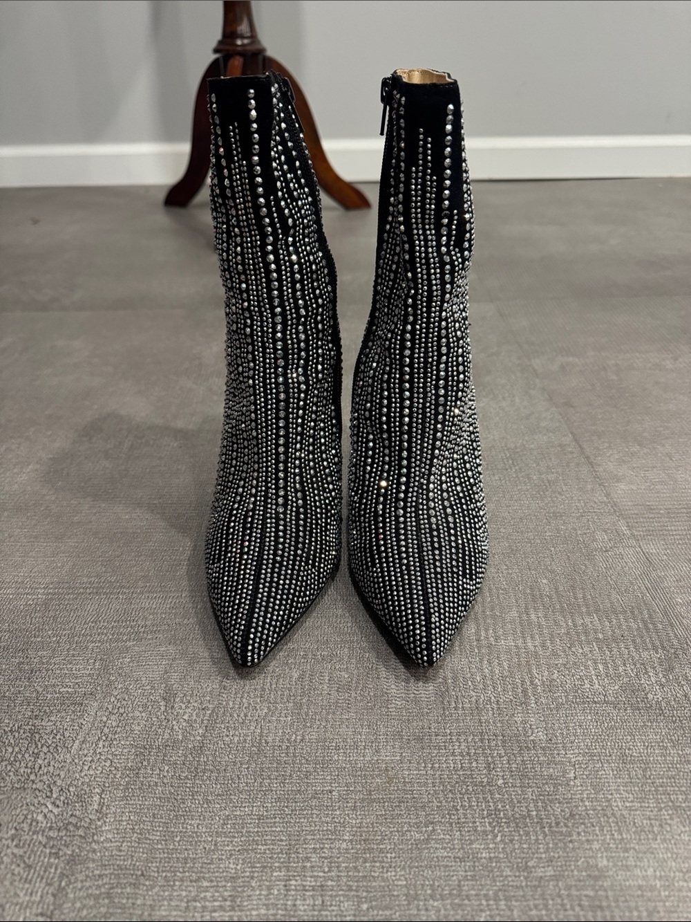 Badgley Mischka Black Rhinestone Embellished Ankle Boots Size 6.5